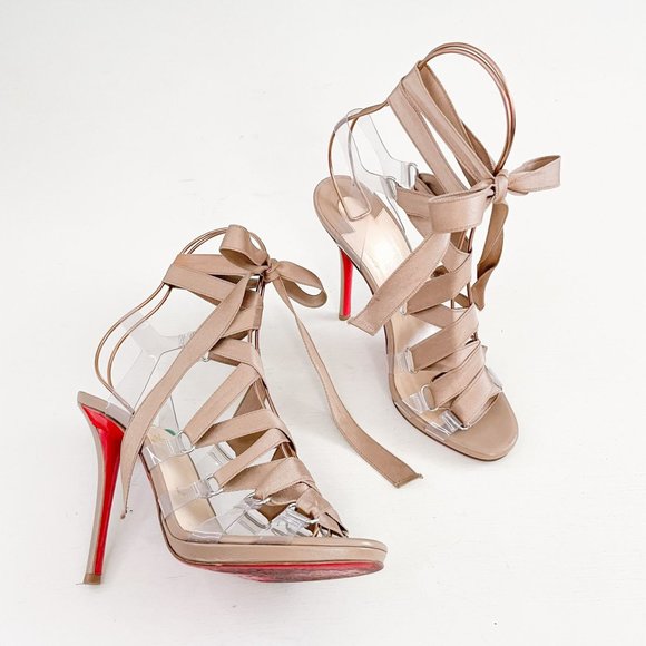 Christian Louboutin Shoes - Christian Louboutin Nymphette Heel Sandals EU 38.5 US 8.5 Beige Lace Up Ribbon